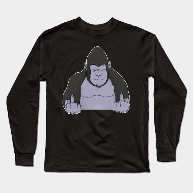 Grumpy Gorilla Holding Middle Finger Long Sleeve T-Shirt by Mesyo